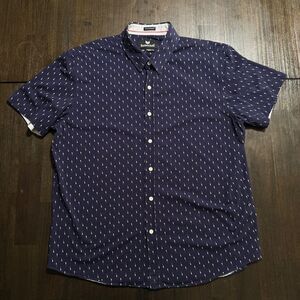 Buttercloth Icy Cotton Navy Champagne Glass Patterned Short Sleeve Shirt 2XL Reg